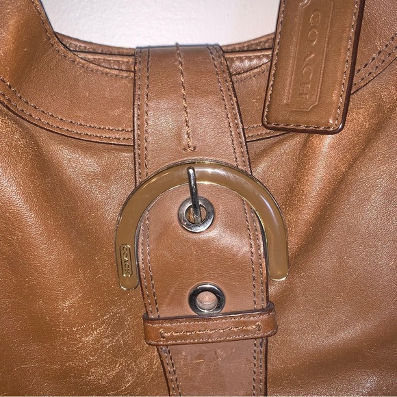 Coach Tan Leather Shoulder Bag with Silver Accents - Picture 6 of 15
